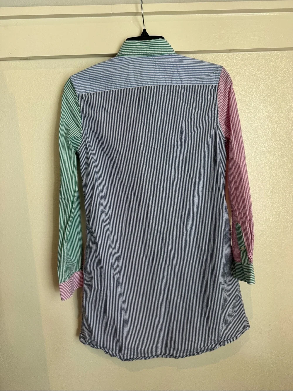 Ralph Lauren Girls Seersucker Shirt Dress Colorblock Stripe Button Front Size 16